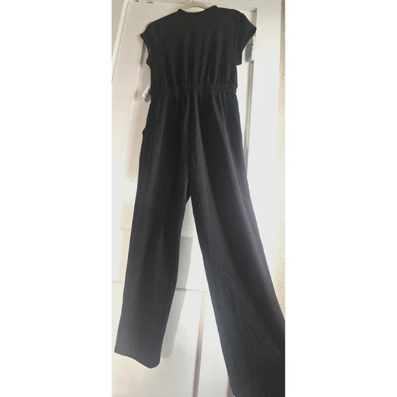 NWT Free People Beach Rita One Piece Jumpsuit Black Pockets Short Sleeve Small